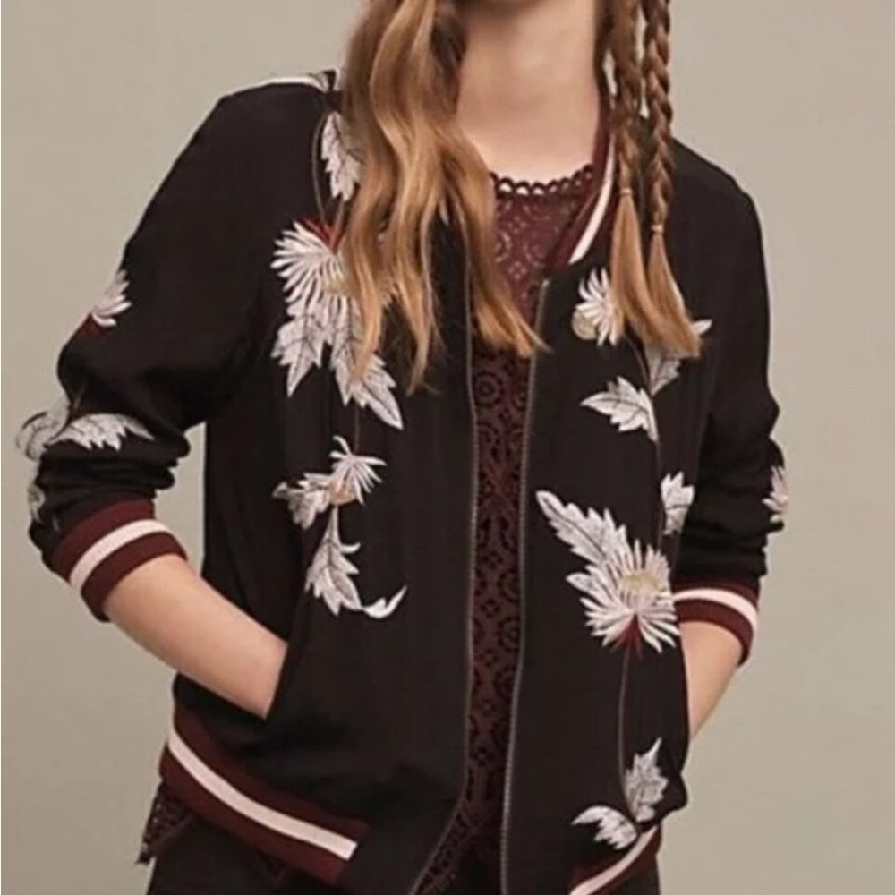 Anthropologie Embroidered Solstice Bomber Jacket